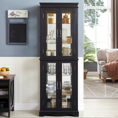 Vitrine lumineuse en verre avec cadre en bois
