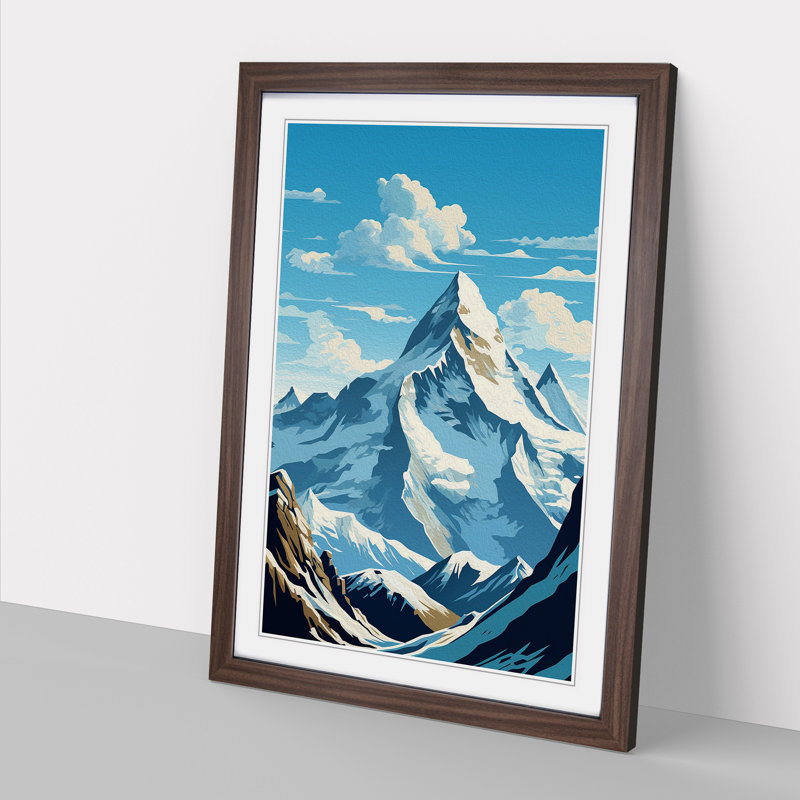 Mount Everest Art Deco No.3 - Single Picture Frame Print on Wood, 34cm H x 25cm W x 2cm D, Walnut