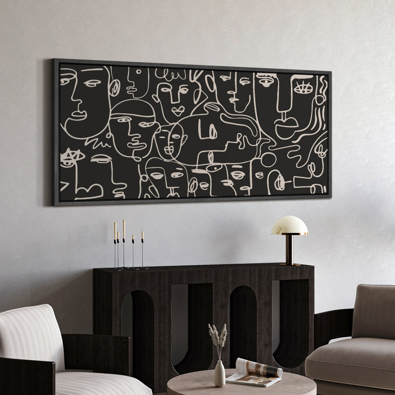 «Abstract Face Portraits - Impression sur toile encadrée surdimensionnée», Noir, noir, noir, noir, H 30 po x l 60 po
