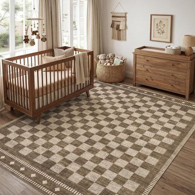 Grand tapis géométrique lavable à carreaux à motif géométrique à poils courts et antidérapant pour tapis de maison de campagne