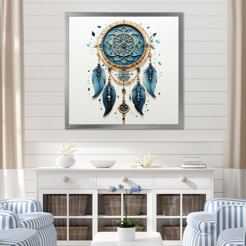 Blue Dream Catcher Minimalist Serenity IV - Landscapes Canvas Wall Art, Cadre simple argenté, H 24 po x l 24 po x P 1 po