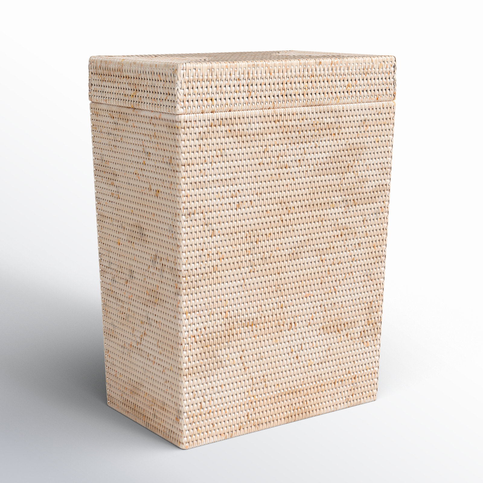 Rectangular Laundry Hamper with Hinged Lid, White Wash