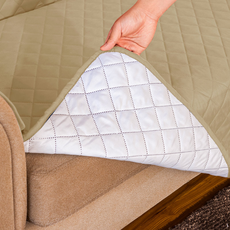 Quilted Reversible with Pockets and Adjustable Strap Box Cushion Armchair Slipcover, Sand