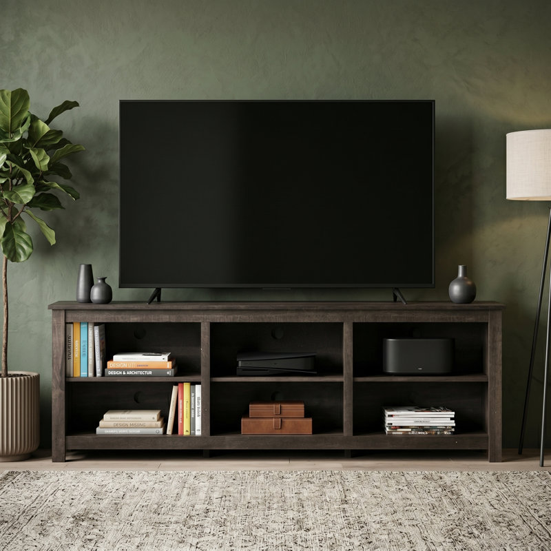 Inniss 70.1'' W Wooden TV Stand for TVs up to 75" With Open Shelves and Cable Management, Dark Dusty Oak
