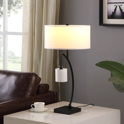 Lampe de table - 28,5 po de style contemporain à double arc noir, lampe pendante suspendue, cadre en métal