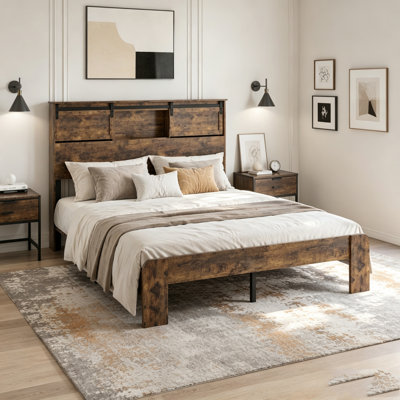 QUEEN size bed, metal bed frame with charging station