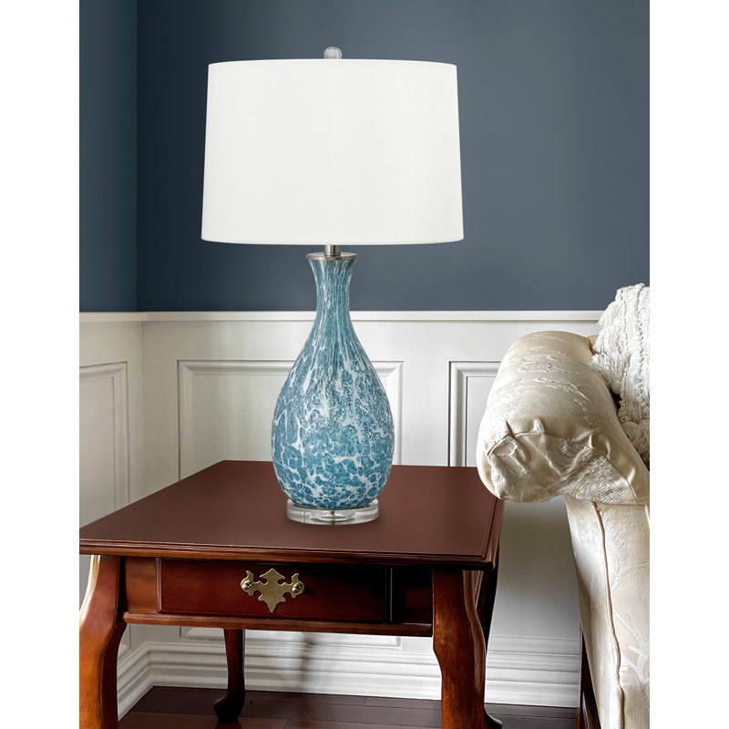Scafati 30" Blue and White Fused Glass Table Lamp with USB Port