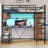 Full Size Loft Bed with L-Shaped Desk & 5 Drawers - Space Saving Loft Bed with LED Lights, Charging Station, Shelves, Clothes Rail for Home Office, Dorm Room, Black-1155680558