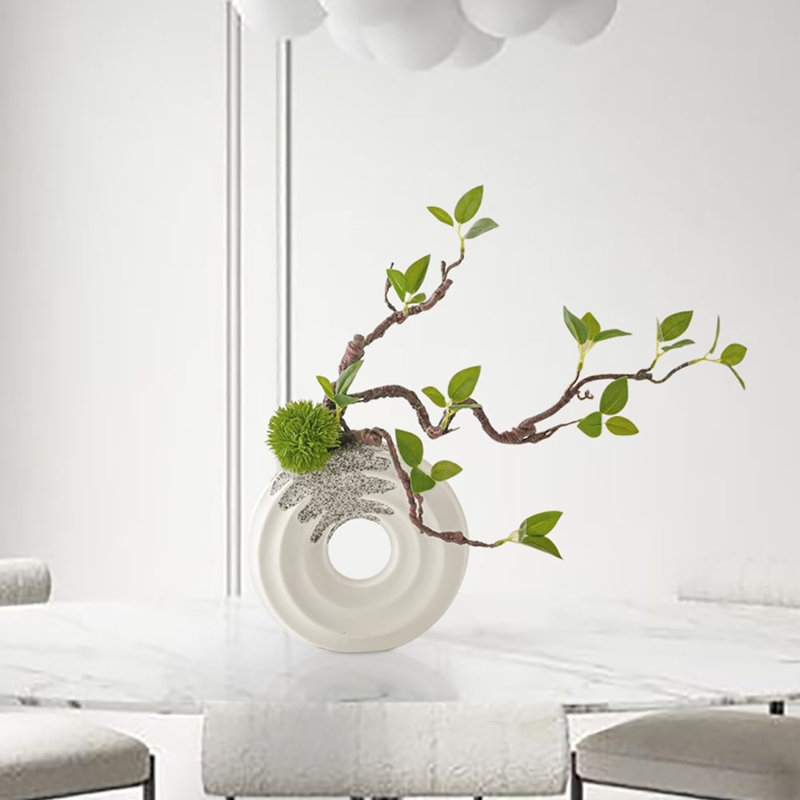 15" Artificial Tree With White Ceramic Base Vase Faux Plastic Plant Decor Art Indoor