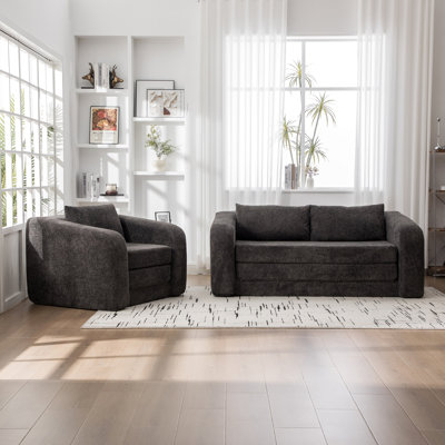 Ensemble de canapé-lit pliable 2 pièces, canapé-lit convertible en chenille désossée, avec lit d'appoint et coussin pour appartement, salon, chambre à coucher, dortoir, gris