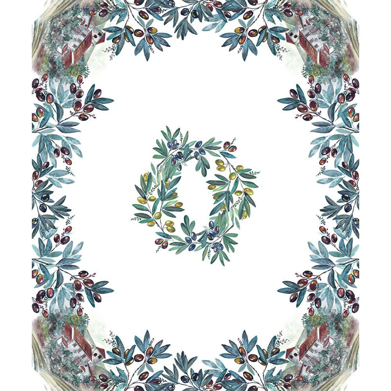 Olive Grove Green and Purple Fabric Rectangular Tablecloth