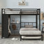 Lit superposé avec garde-robe intégré, lit superposé en métal avec lit gigogne, bureau pliable, échelles, conception à réduction de bruit, noir-767238828