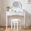 Coiffeuse compacte avec miroir réversible, coiffeuse avec tabouret, coiffeuse compacte pour petits espaces, blanc