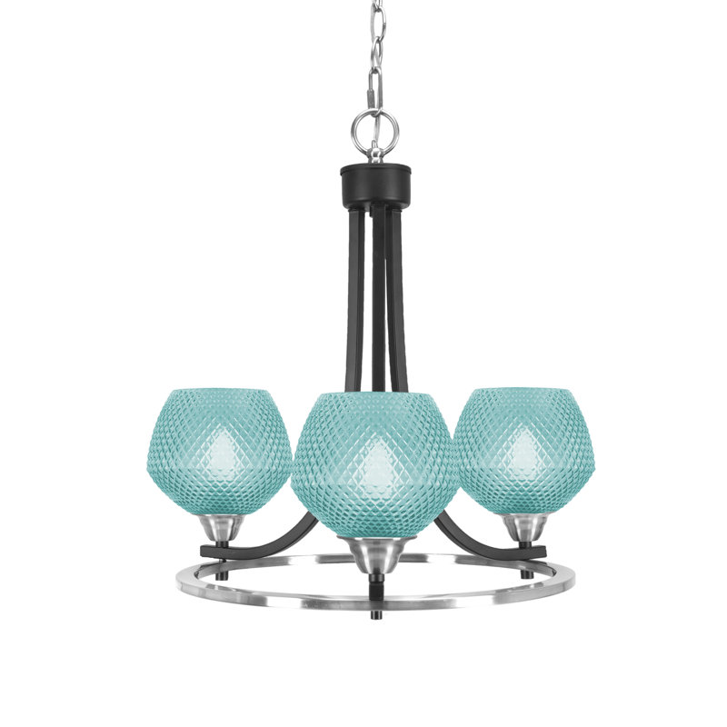 Lustre 3 lumières en aluminium noir mat et nickel brossé 6 po Allexus, Noir mat/nickel brossé, Sarcelle