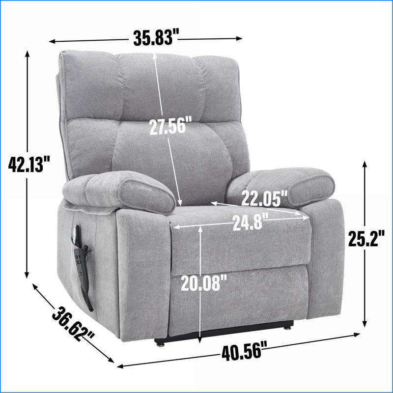 Fauteuils inclinables, surdimensionné gris anthracite avec double moteur, massage et amp; Chaleur, porte-gobelets cachés | Tissu chenille