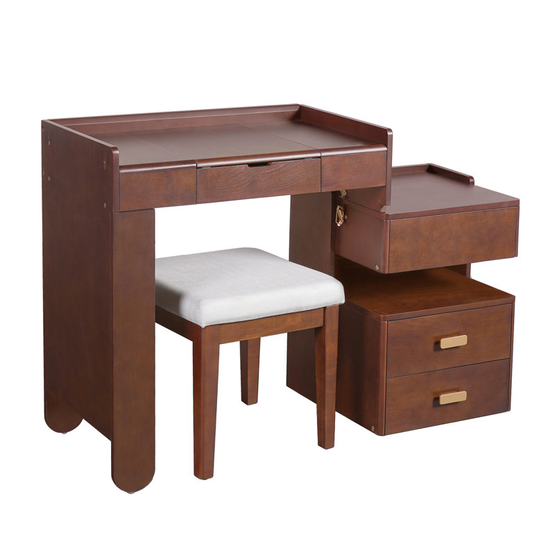 Meuble-lavabo 3 en 1 avec miroir rabattable, Noyer