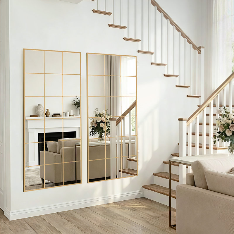 69" H X 30" W Rectangular Metal Accent Mirror Window Pane Floor Length Mirror Vanity Mirror for Bathroom Entryway Living Room