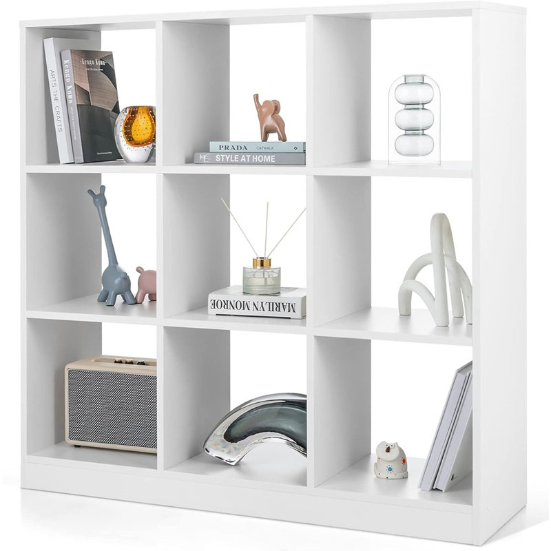 Bibliothèque moderne à 9 cubes, bibliothèque ouverte en bois avec dispositif anti-basculement, tablette cubique autoportante pour le salon, le bureau ou le bureau