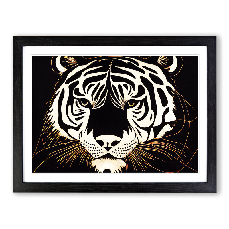 XH1022-9480X Unique Tiger Art Abstract - Single Picture Frame Print, Black, 46cm H x 64cm W x 2cm D