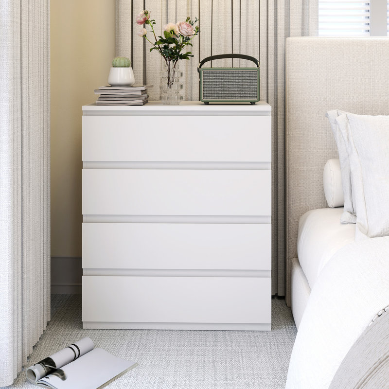 HOMCOM Chest of Drawers, 4 Drawer Storage Cabinet Unit for Bedroom, White