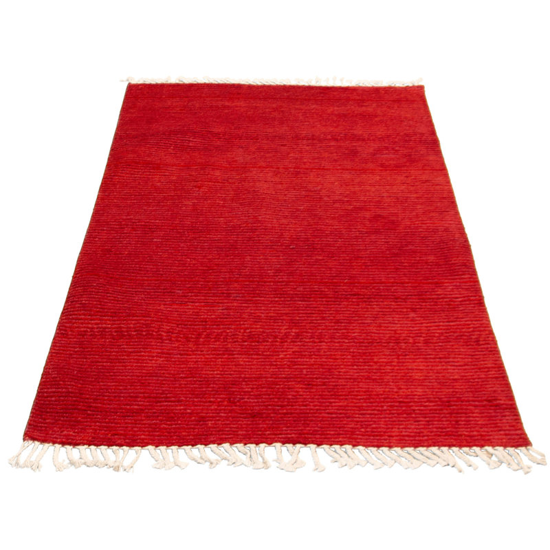 Tapis décoratif en laine rouge 4 pi x 6 pi 2 po one-of-a-kind Aunya noué à la main