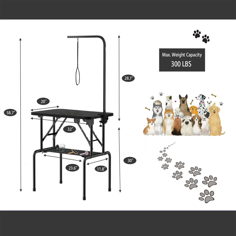 Dog Grooming Table,Foldable Pet Grooming Tables With Adjustable Arm,Clamps,Nooses, Mesh Tray