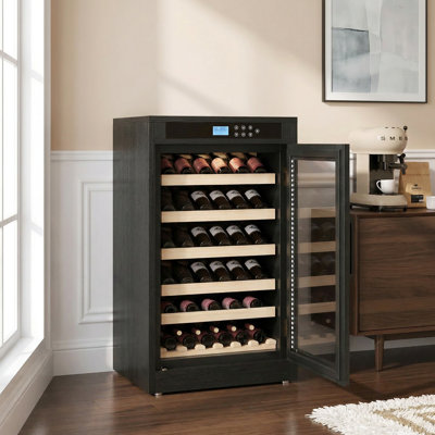 Freestanding Red Oak Wine Cabinet with Embraco Compressor, Humidity Control & UV Glass Door — FIN-0017994 | Fridge.com