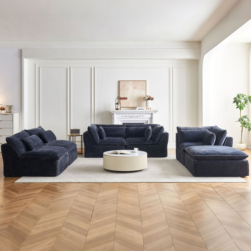 Canapé modulaire en forme de L 118 pièces de 118,1 po de forme nuage avec repose-pieds, Dark Gray Fabric