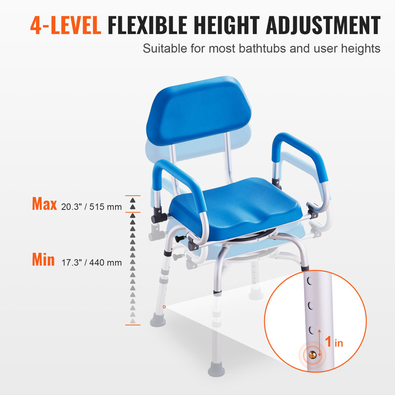 Blue Adjustable Swivel Shower Chair with Padded Seat