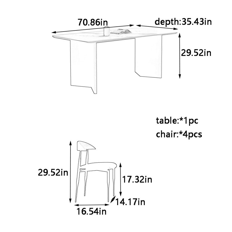 Ensemble de table et chaises Smooth Rock Plate, H 29,52 po x L 70,86 po x l 35,43 po
