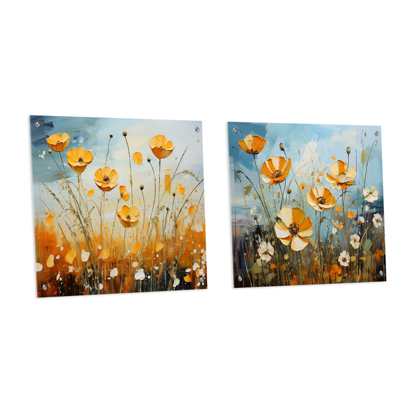 Jaune et gris doré boutons d'or noir et blanc III - boutons d'or acrylique ensemble de verres, H 36 po x l 73 po