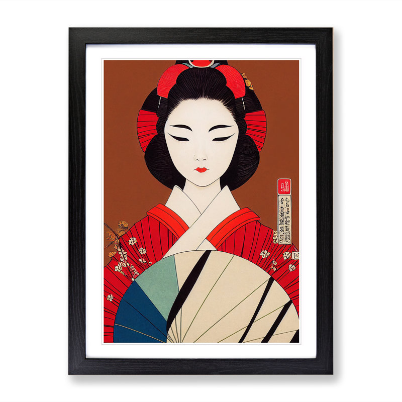 View Of A Geisha No.3 - Wall Art, 48cm H x 36cm W, Black Framed, White