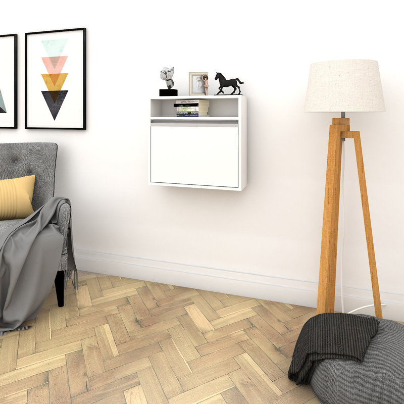 Modern White Study Desk with Wall-Mount Option, 25.2 x 23.6 x 7.9 inches | 100% Melamine Coated Particle Board, Thickness: 0.7 inches | Numerous Shelves for Storage, Stylish & Functional Design for Home Office