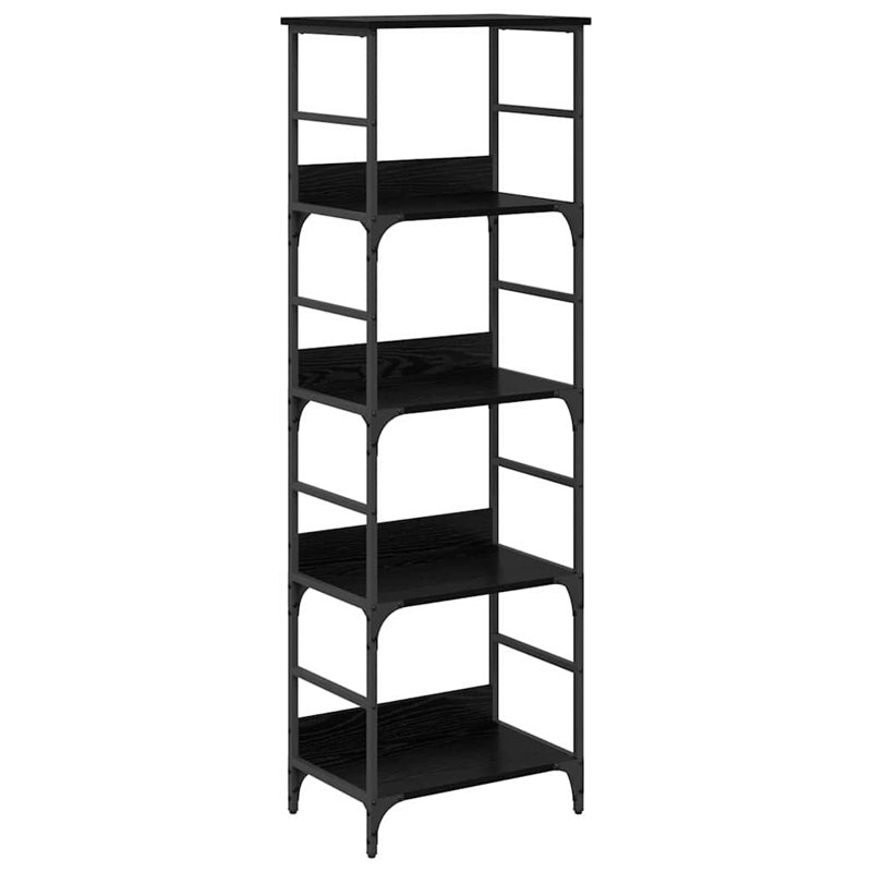 50cm W Metal Etagere Bookcase, Black Oak, (4 Shelves) 153cm. H x 50cm. W x 33cm. D