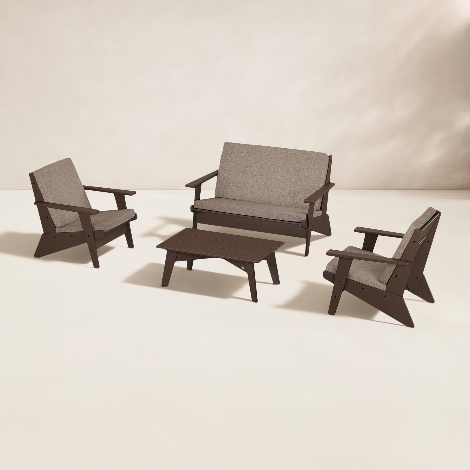 POLYWOOD® Riviera 4-Person Patio Seating Group, Spiced Burlap, Mahogany