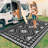 Outdoor Area Rug 9' x 18' Waterproof Reversible Plastic Straw Construction UV-Resistant Durable Design for Patio, Deck, Balcony or RV in Black and White Geometric Style-1240744635-1240744633