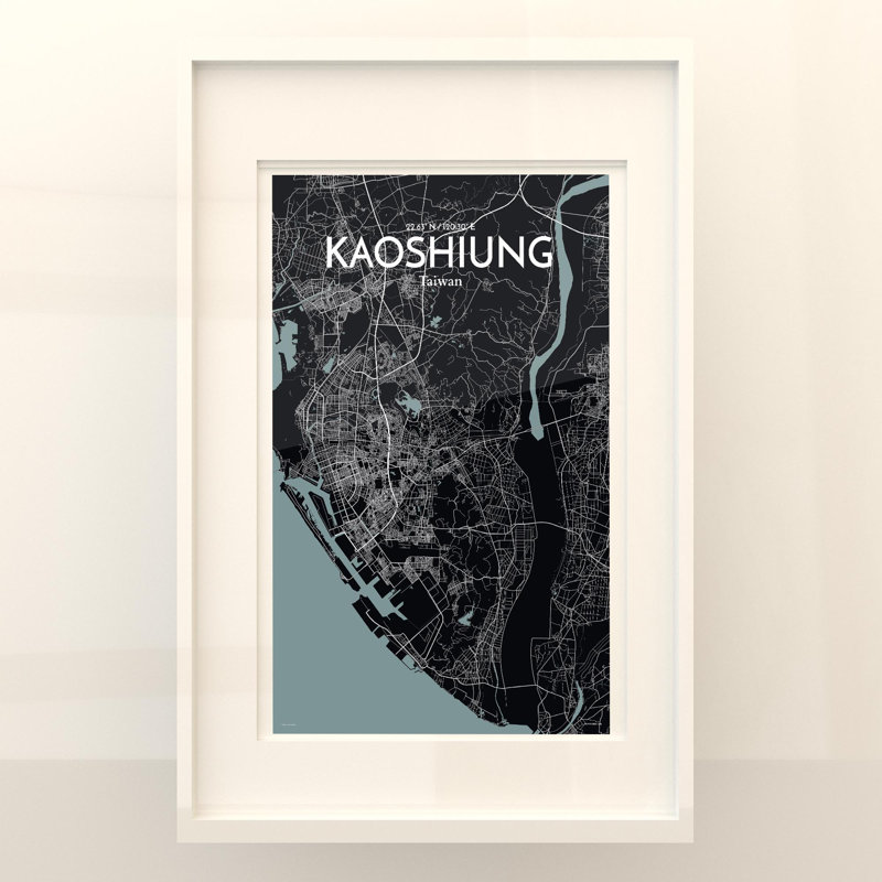 Kaoshiung City Map In Midnight - No Frame Print, 17cm H x 11cm W x 0.05cm D