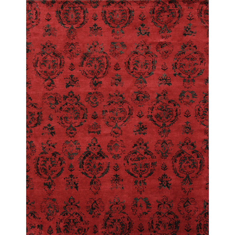 Tapis rouge noué à la main Zately Fire Engine Katelyn, 5' x 8'