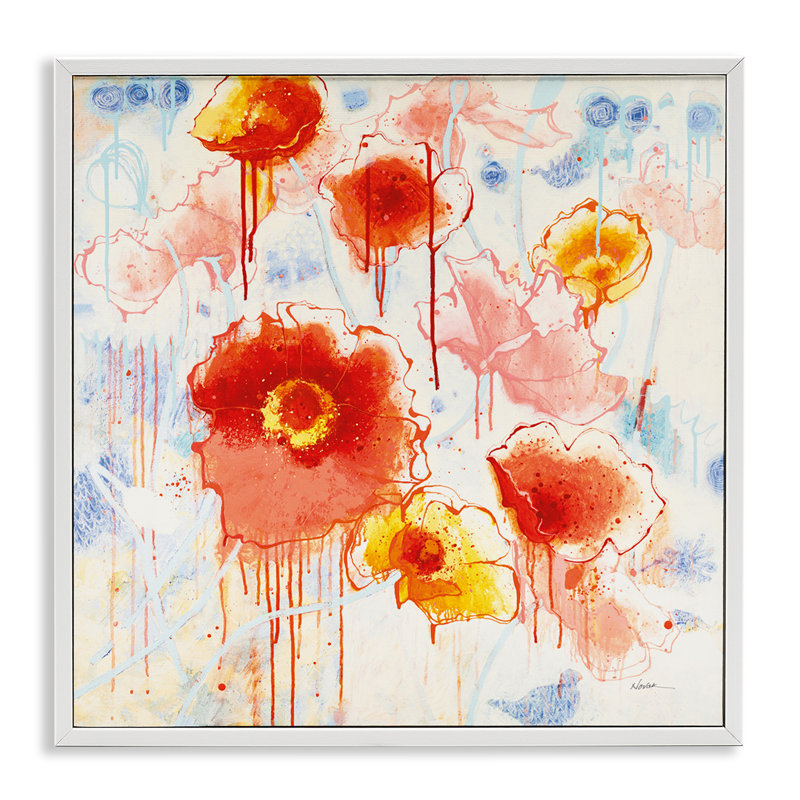 «Dripping Abstract Poppies» par Shirley Novak bg-024, Estampe numérique encadrée blanc bord de mer, H 24 po x l 24 po
