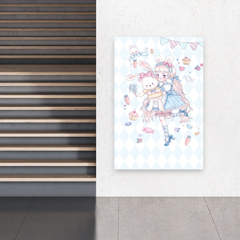Impression d'art mural «Sweet Bunny Girl Dream Dreamy Playful Whimsical Rabbit Flower Forest», H 60 po x l 40 po