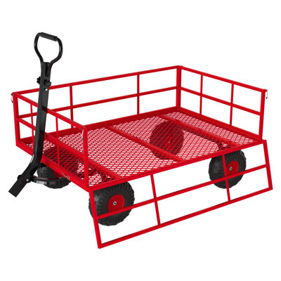 Heavy Duty Steel Garden Dump Cart – 900 lbs Capacity – 4.52 Cu.Ft Outdoor Utility Wagon, 10" All-Terrain Tires, Removable Mesh Sides, 180° Adjustable T-Handle, Yard Lawn Gardening Cart