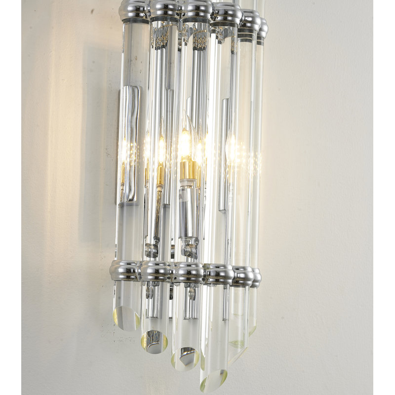 Transitional 1 Light Glass Rod Wall Sconce, Shiny Nickel