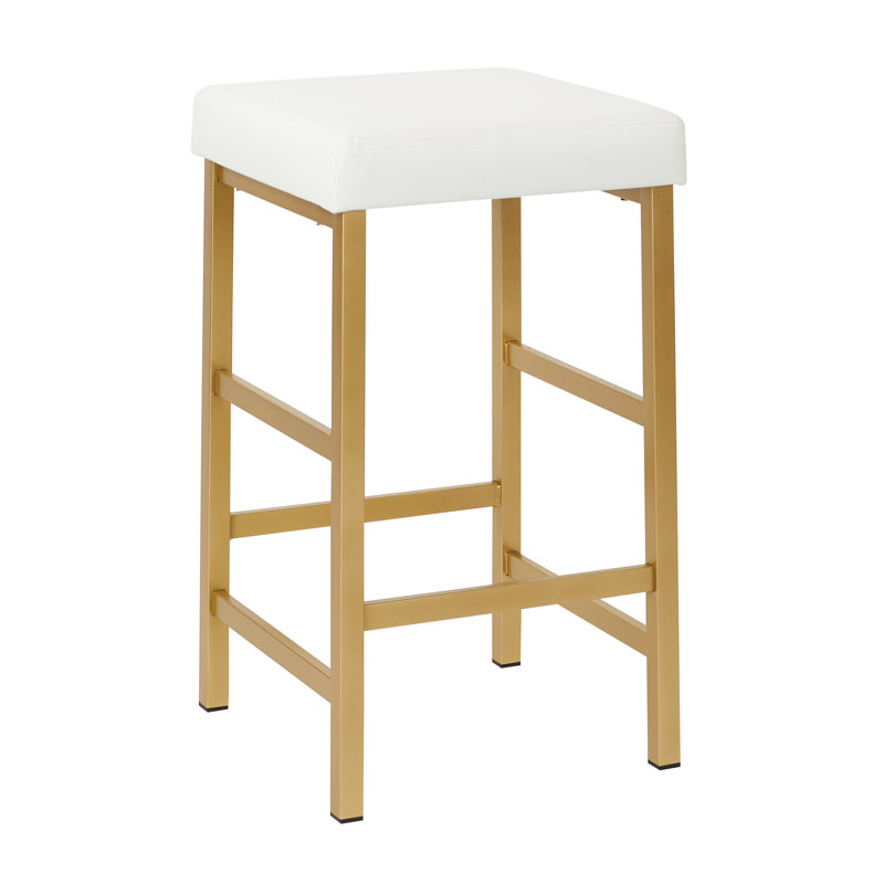 Tabouret de bar et de comptoir Fowey, Simili cuir blanc, Doré, Tabouret de comptoir (assise de 26 po de hauteur)