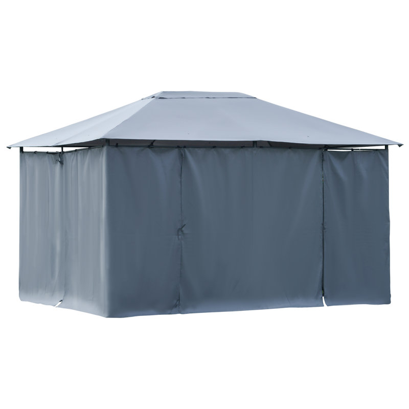 Steel Patio Gazebo, Gray, 104.4" H x 156" W x 120" D