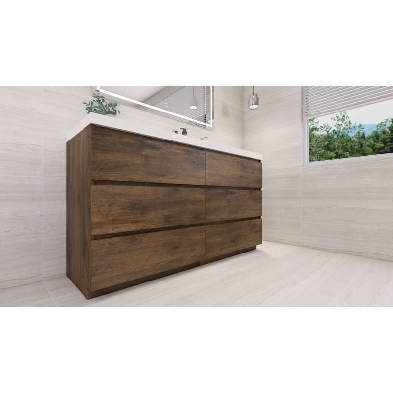 Hanzila 59.05'' Single Bathroom Vanity with Acrylic Top, Rosewood
