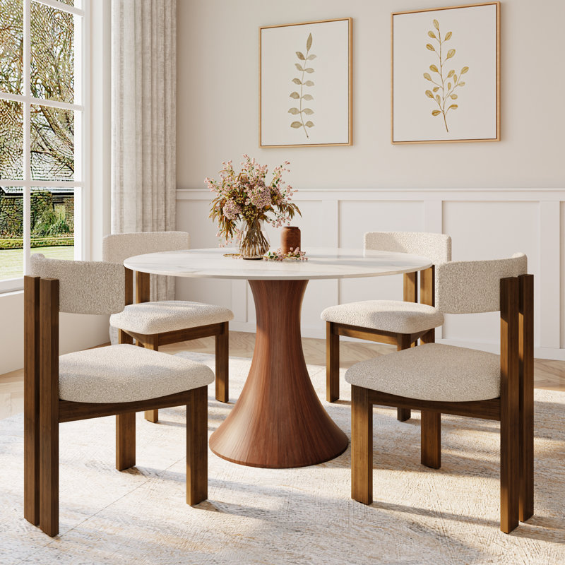 Table de salle à manger Mid-Century, H 29,64 po x l 39,37 po x P 39,37 po, Blanc / Gris