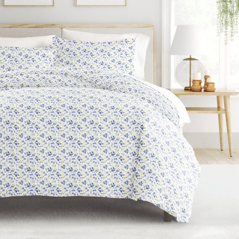 California King Blue Floral Polyester Bedding Bundle