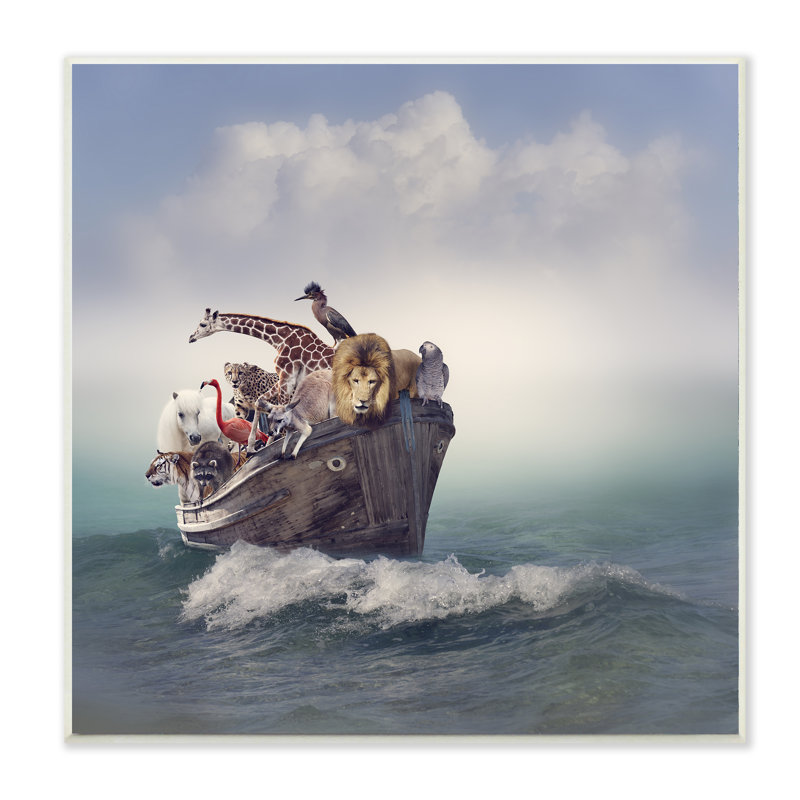 «Noah's Arc Boat and Animals», impression, H 12 po x l 12 po, Plaque murale