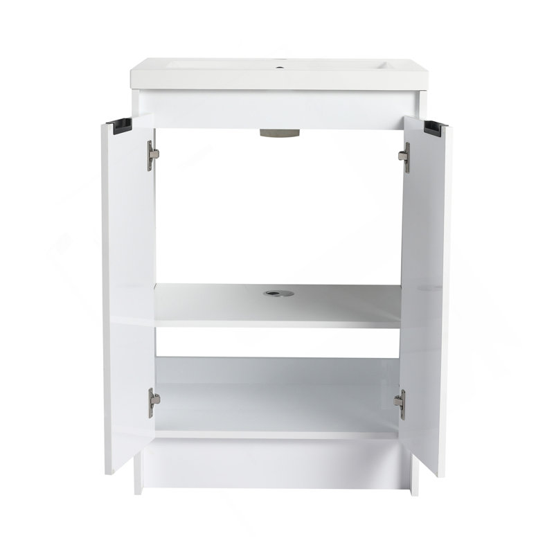 Meuble-lavabo autoportant de 24 po avec lavabo en résine; blanc brillant