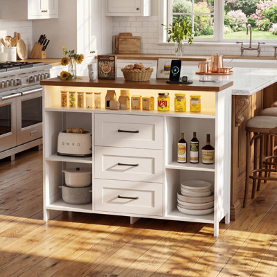 Kitchen Cabinet with Storage&LED Lights, Filing Cabinet with socket